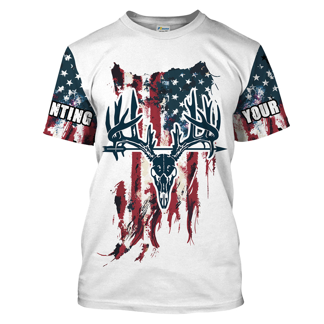 Bow Hunting Archery Deer Skull American flag custom Name Shirts - Patriotic Deer Bowhunting gifts FSD2395