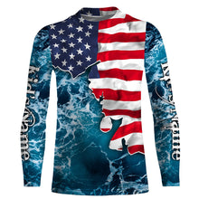 Load image into Gallery viewer, American Flag Sea Waves Fishing Custom Name Performance Shirts UV Protection Quick Dry UPF 30+ FSD2618