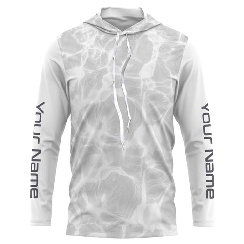 Personalized Fishing Performance Shirts, Water Surface White and Grey Fishing UV Protection Long Sleeve, Fishing Jerseys FSD2674