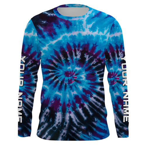 Blue black Tie Dye Custom printed Shirt, Performance long sleeve UV protection Fishing shirt FSD3364