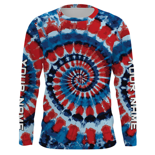 Spiral American flag Tie Dye Custom Shirt, Performance long sleeve UV protection Fishing shirt FSD3366