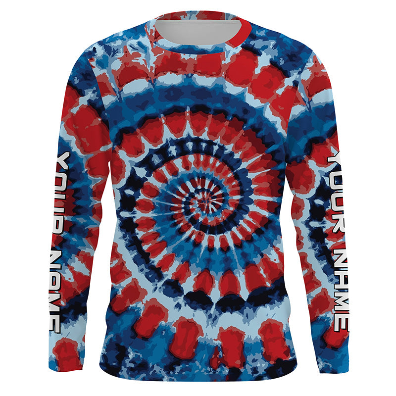 Spiral American flag Tie Dye Custom Shirt, Performance long sleeve UV protection Fishing shirt FSD3366