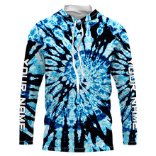Load image into Gallery viewer, Custom spiral black and blue Tie Dye long sleeve Shirts, Performance UV protection Fishing shirt FSD3367