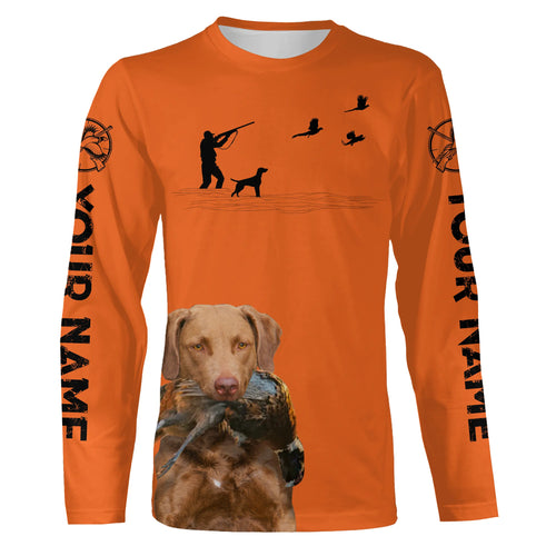 Chesapeake Bay Retriever Dog Pheasant Hunting Custom name Orange Shirts for Upland hunters FSD3954