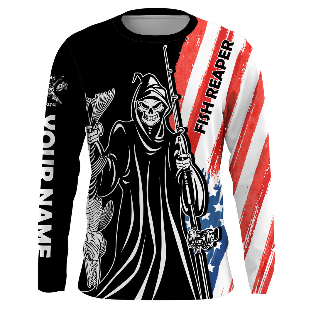 Fish Reaper American Flag Patriotic Custom Name UV Protection Shirt, Personalized Fishing Gifts - FSD2464