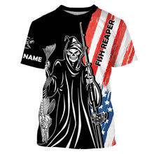 Load image into Gallery viewer, Fish Reaper American Flag Patriotic Custom Name UV Protection Shirt, Personalized Fishing Gifts - FSD2464