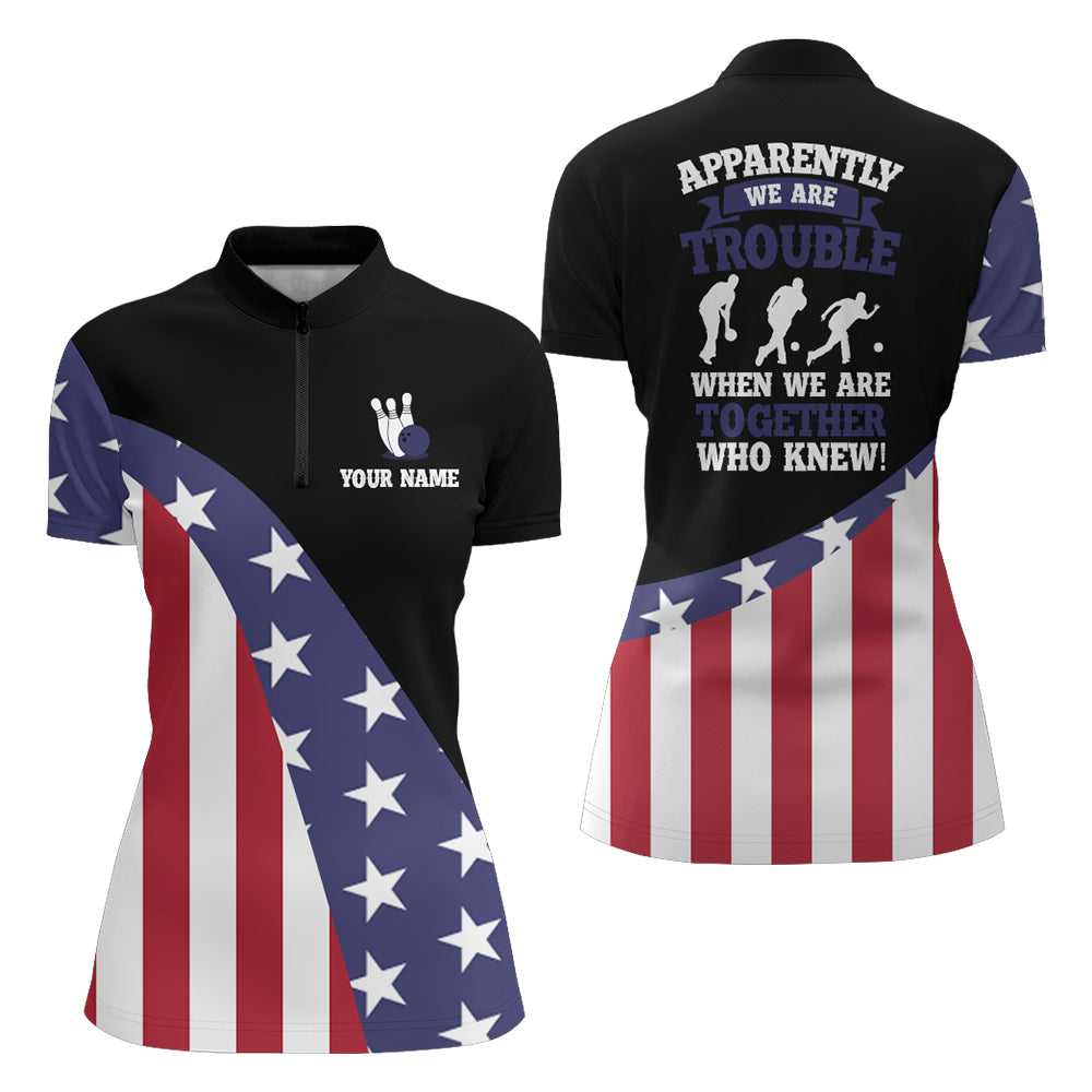 American Flag Bowling Shirt for Women Custom Bowling Jersey Funny Patriot Ladies League Quarter-Zip NBZ150