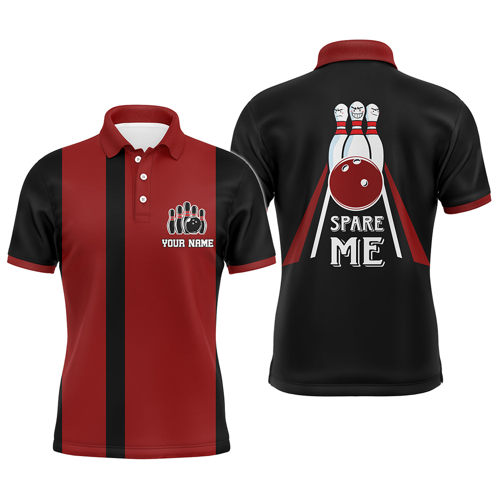 Red & Black Polo Bowling Shirt for Men, Custom Name Bowling Jersey, Spare Me Bowlers Shirt NBP133
