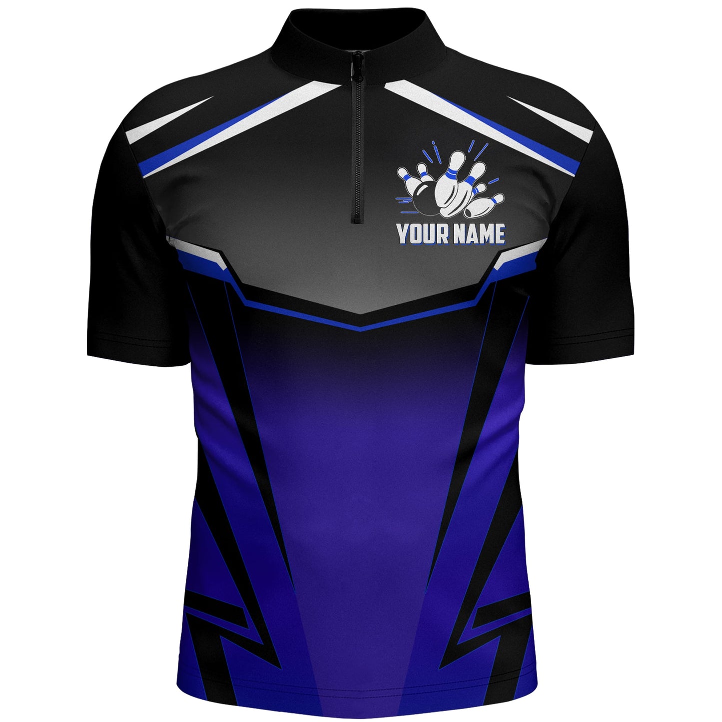 Custom Bowling Shirt for Men, Kingpins Blue Quarter-Zip Bowling Shirt with Name, Men Bowlers Jersey NBZ181