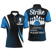 Load image into Gallery viewer, Funny Bowling Shirt for Men, Custom Name Strike Blue Polo Bowling Shirt, Men&#39;s Bowling Jersey NBP155