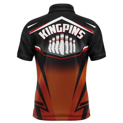 Custom Bowling Shirt for Men, Kingpins Orange Polo Bowling Shirt with Name, Men Bowlers Jersey NBP157