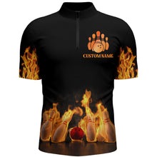 Load image into Gallery viewer, Custom Fire Bowling Shirt for Men, Flames Bowling Jersey with Name League Bowling Quarter-Zip Shirt NBZ174
