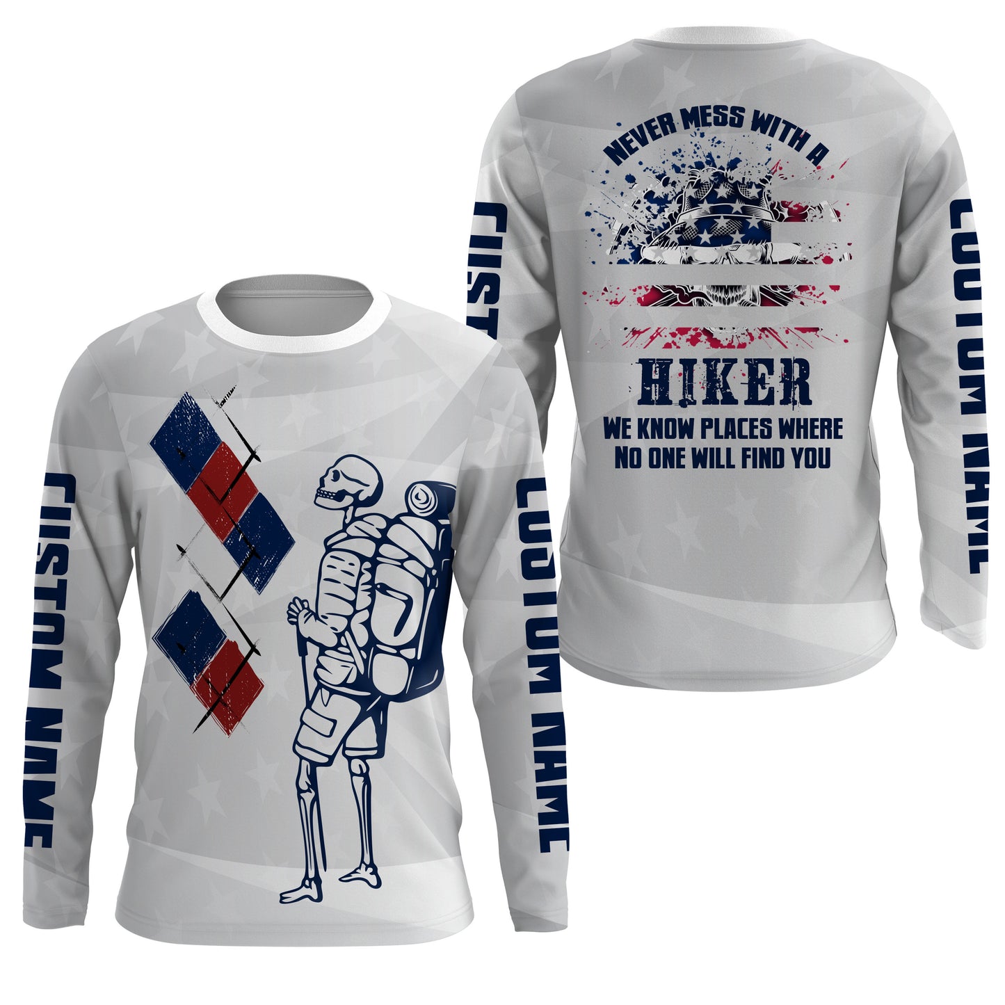 Never Mess with Hiker Personalized Jersey T-Shirt for Men 3D Hiking Long Sleeves Hiker Skull Mountain Shirt UPF30+ SP10