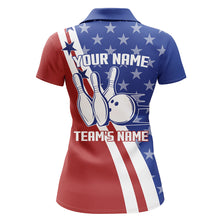 Load image into Gallery viewer, American Flag Bowling Jersey For Women Personalized Bowling Polo Shirt Patriotic Bowling Team Shirt BDT32