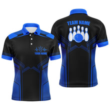 Load image into Gallery viewer, Blue Bowling Shirt For Men Custom Name Bowling Polo Shirt Men's Bowling Team Jersey BDT21