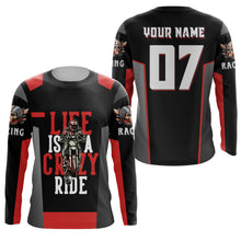 Load image into Gallery viewer, Custom Dirt Bike Jersey UV Red Motocross Shirt Kid&amp;Adult Life Is A Crazy Ride MX Off-Road PDT507
