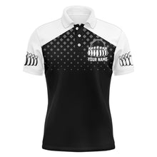 Load image into Gallery viewer, Black&amp;White Bowling Polo Shirt, Custom Name&amp;Team Name Bowling Shirt Men, Funny Bowling Jersey BDT18