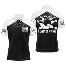 Load image into Gallery viewer, Black&amp;White Bowling Polo Shirt, Custom Name&amp;Team Name Bowling Shirt Men, Funny Bowling Jersey BDT18