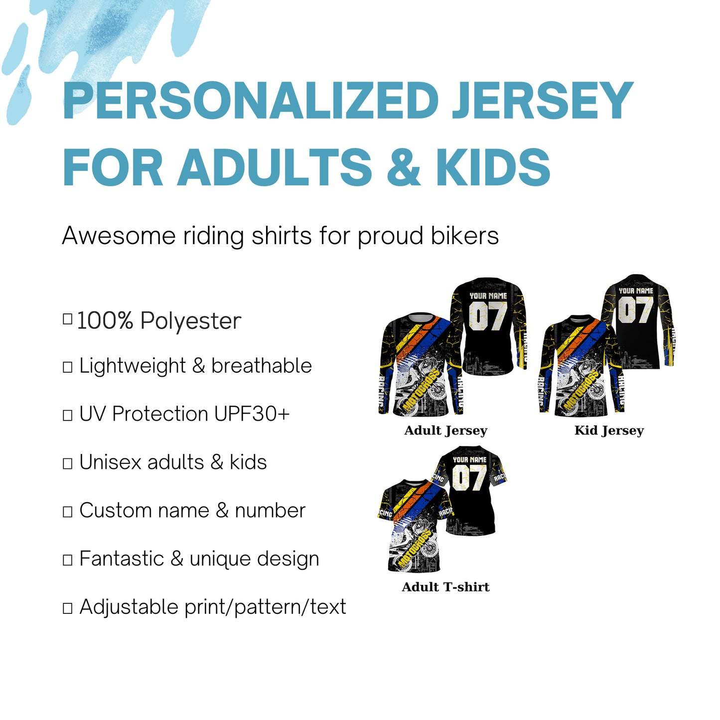 Black MX jersey custom kids men women Motocross racing UPF30+ dirt bike off-road shirt motorcycle PDT129