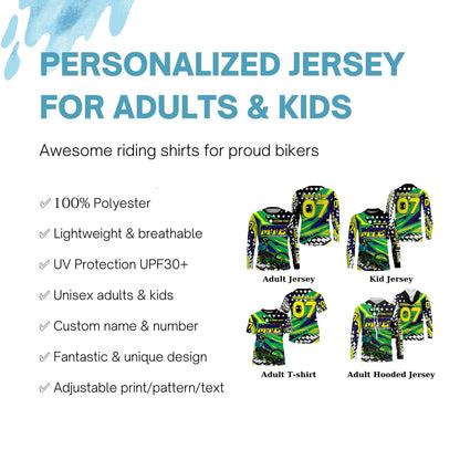 Green mountain bike shirt UPF30+ Personalized Adult kid MTB jersey cycling gear mens| SLC135