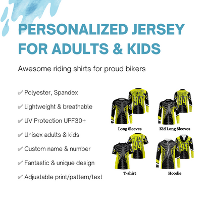 Personalized Racing Jersey UPF30+, Cool Bone Motorcycle Motocross Off-Road Riders Racewear - Yellow| NMS626