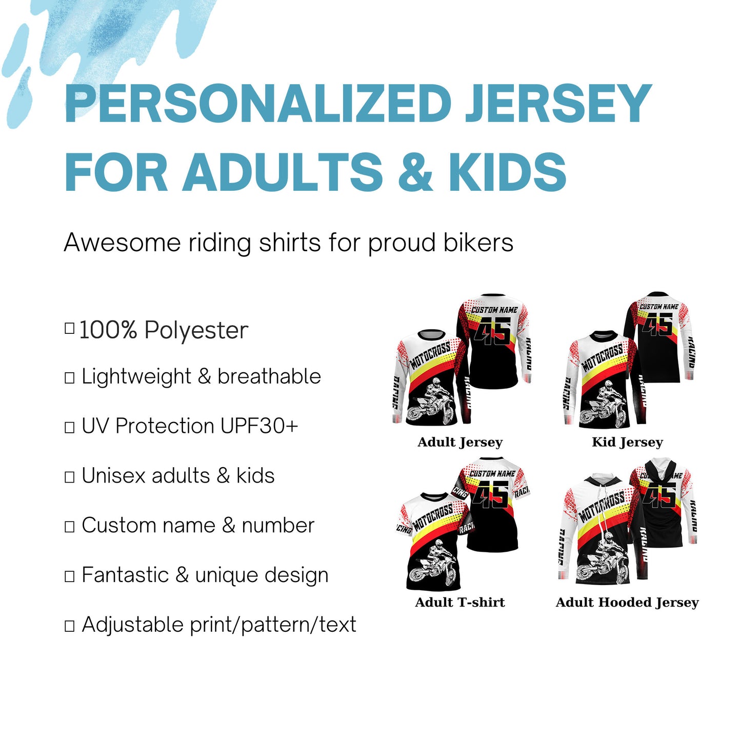 Custom motocross jersey UPF30+ men women kid dirt bike racing shirt offroad motorcycle long sleeve NMS1002