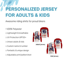 Load image into Gallery viewer, American Flag Motocross jersey personalized UPF30+ kid adult Patriotic dirt bike long sleeves NMS1095