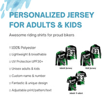 Load image into Gallery viewer, Extreme custom kid adult green Motocross jersey UPF30+ dirt bike long sleeve motorcycle shirt PDT392