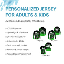Load image into Gallery viewer, Personalized extreme MX racing jersey kid men women green Motocross shirt UPF30+ motorcycle biker  PDT309