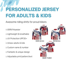 Load image into Gallery viewer, Custom American flag dirt bike jersey youth men women UPF30+ Patriotic Motocross shirt motorcycle PDT351