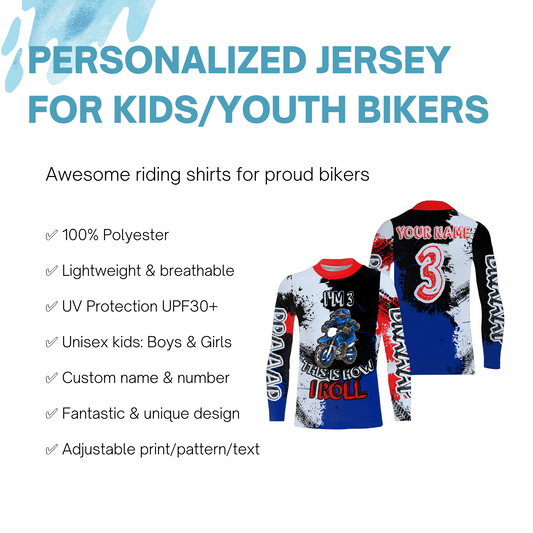 Kids custom motocross jersey UPF30+ This Is How I Roll dirt bike boys girls MX racing long sleeves NMS1070