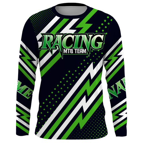MTB Jersey, Custom Green Downhill Mountain Bike Racing Shirt, Cycling Shirt UV Protection UPF 30+| JTS495