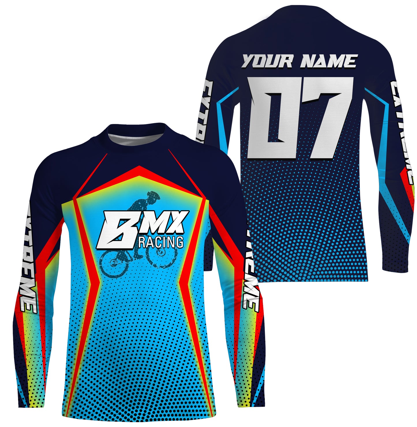 Custom Blue BMX racing jersey UPF30+ Adult kid bike shirt extreme cycling bicycle motocross gear| SLC58