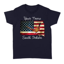 Load image into Gallery viewer, Pheasant hunting shirt South Dakota American Flag bird hunter custom name T-shirt - FSD1162