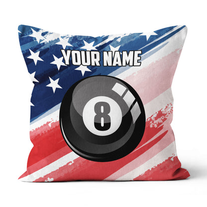 Personalized 8 Ball Pool American Flag Pillow, Patriotic Billiard Gifts TDM0769