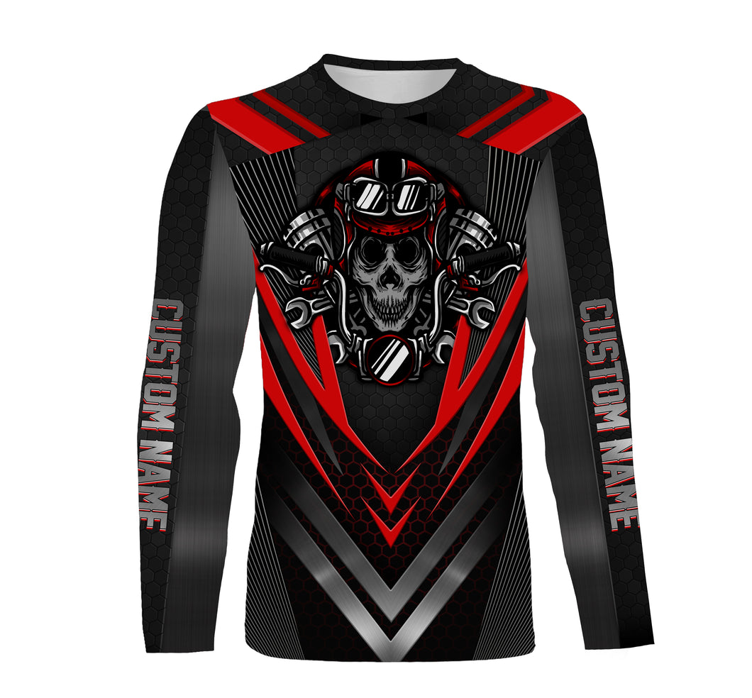 Skull Biker Riding Shirt Personalized Jersey, Motorcycle All Over Print Shirt Off-Road Racing| NMS172